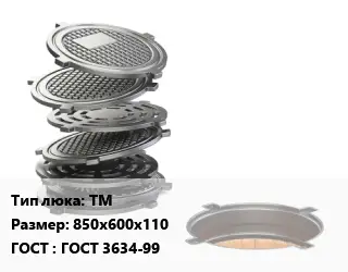 Люк чугунный ТМ 850х600х110 ГОСТ: ГОСТ 3634-99